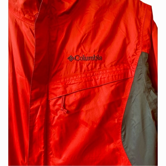 Columbia Mens S Red & Gray Zip Packable Rain Jacket Full Zip Hooded Windbreaker - Picture 5 of 11